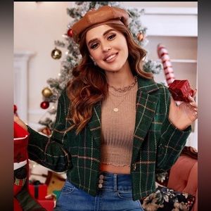 Plaid Lapel Neck Single Button Blazer